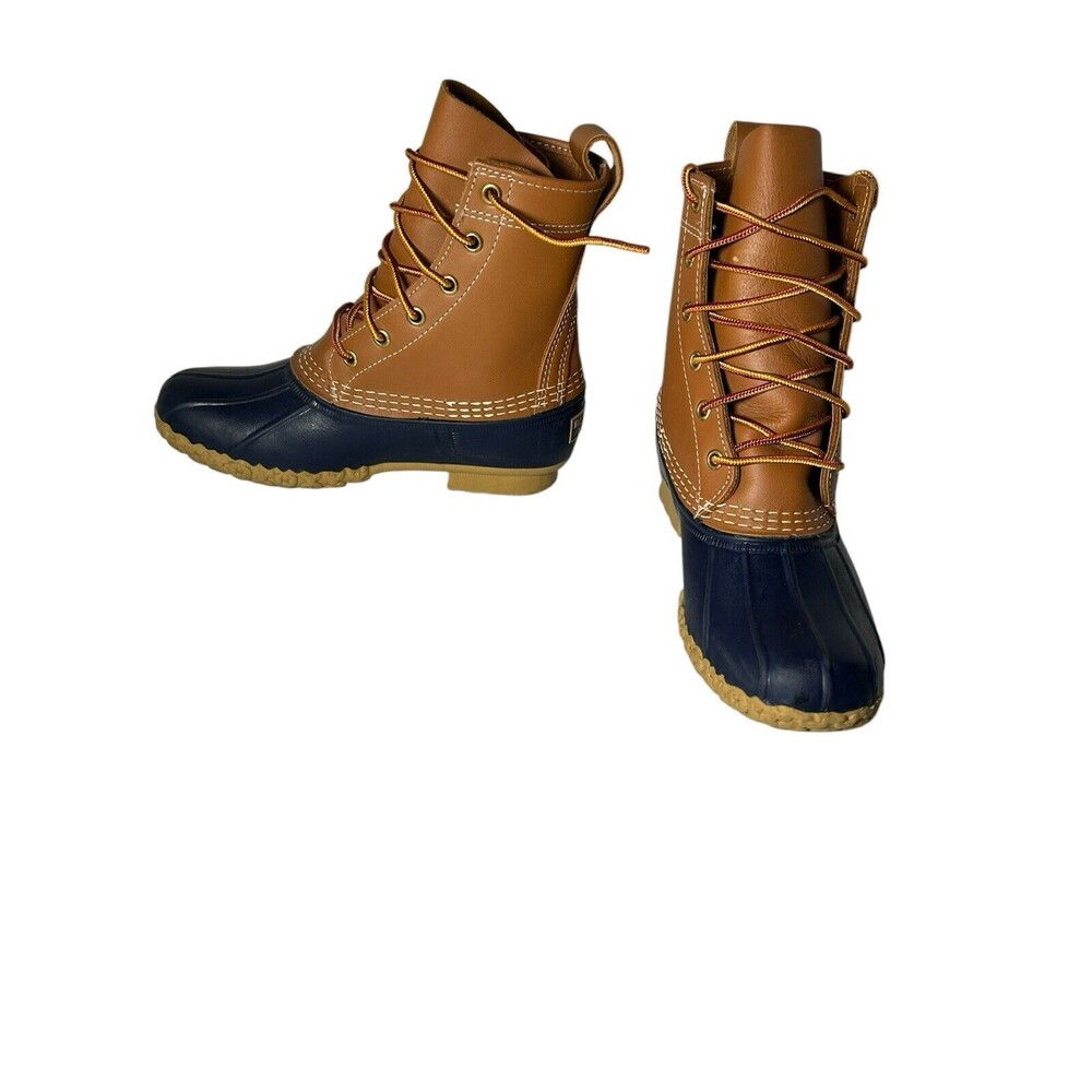 LL Bean Women's 6 M Boots Duck 6” Leather Waterproof Rain Brown Navy Blue USA